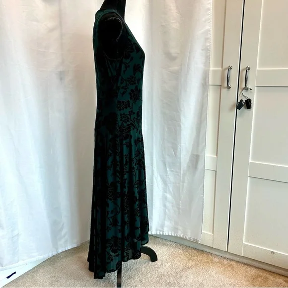 Vince Camuto Burnout Green Navy Velvet Highlow Dress sleeveless cocktail party - Picture 5 of 14